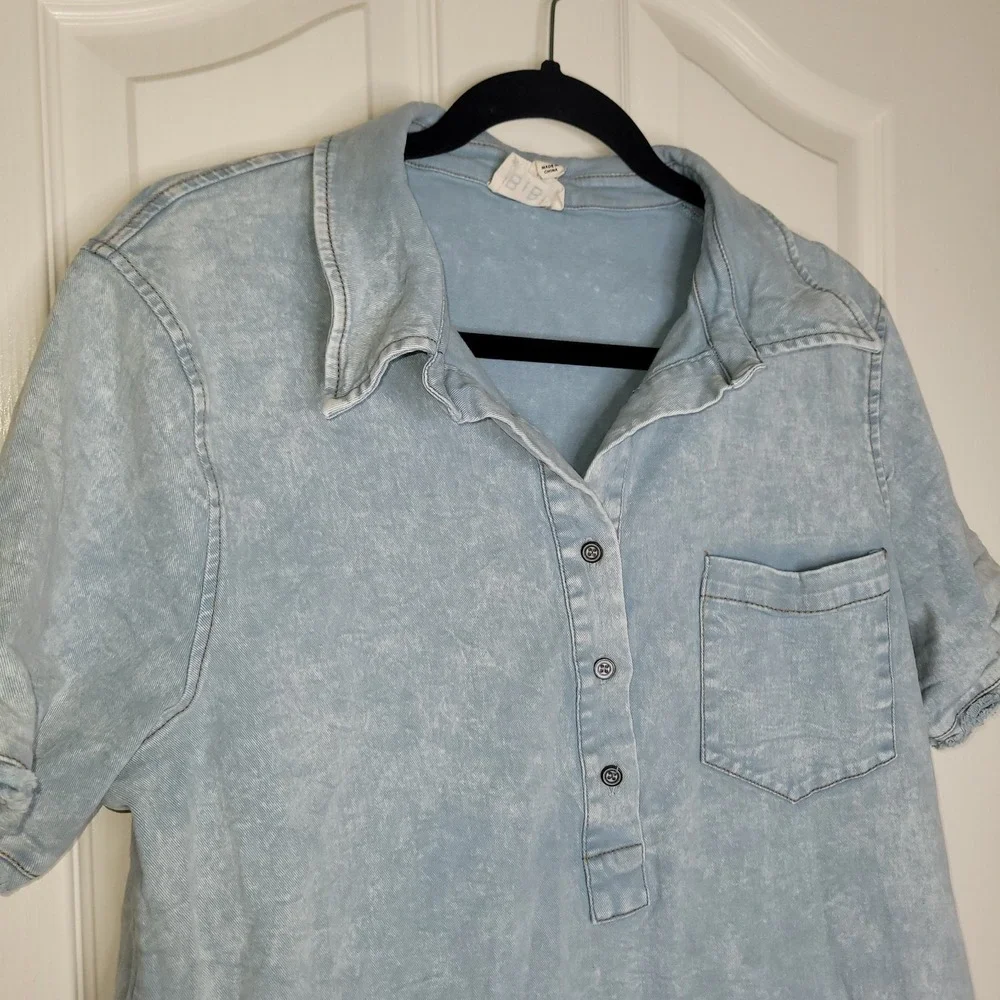 Bibi‎ Women's Shift Dress Denim M Blue Chambray Western Festival